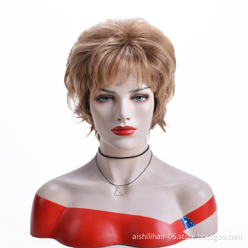 Aishili wholesale short blonde  brown fluffy bob hair closure kinky straight synthetic wigs for black women